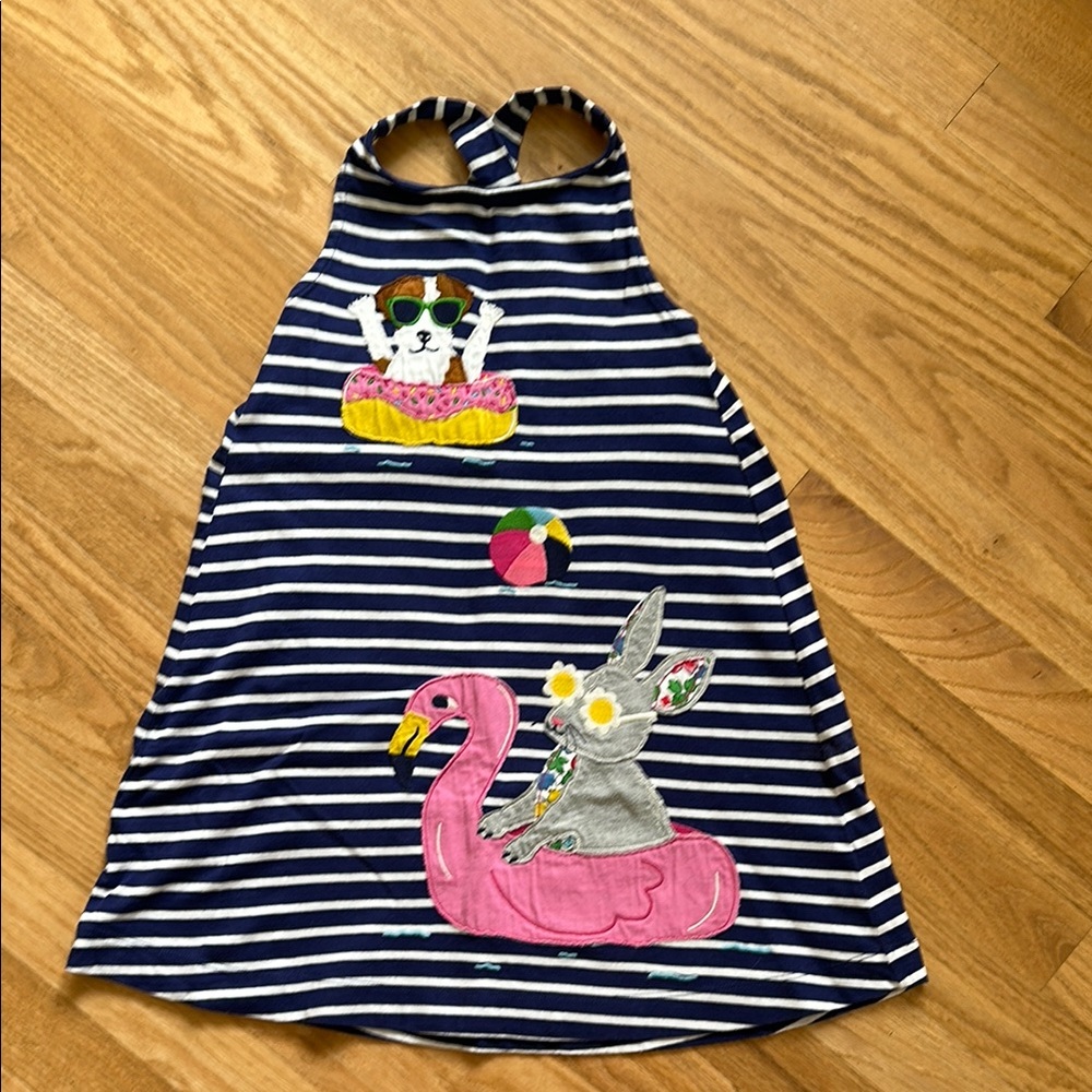 Mini Boden Striped Dress with Fun Animal Patches
